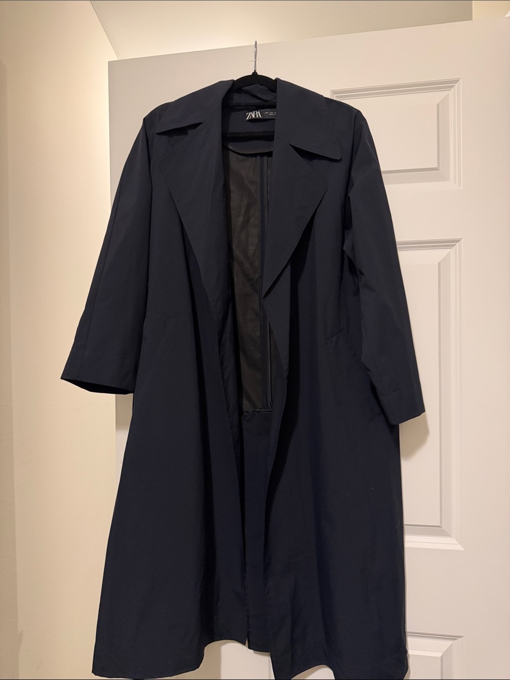 Zara Navy Long Open-Front Trench Coat